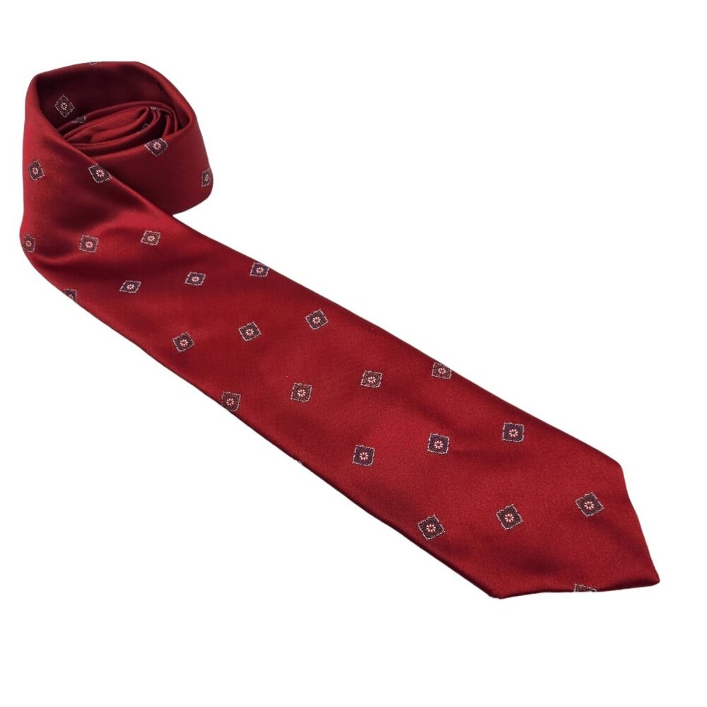 Vintage McGregor‎ Tie Geometric Red  1990s Polyester Silk Blend USA Necktie